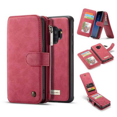 CaseMe 007 Sries Card Holder Wallet Style Picture Frame with Stand and Magnetic Flip Detachable PU Leather + PC Cover Case for Samsung Galaxy S9 - Red