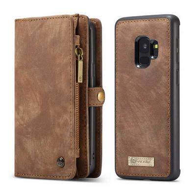 CaseMe 008 Series Folio Zipper Wallet Style Detachable 2 in 1 with Flip Credit Card Slots Holder TPU + PU Leather Cover Case for Samsung Galaxy S9 - Brown