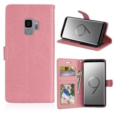 Solid Color Side Flip PU Leather + Soft TPU with Picture Frame Card Slots and Magnetic Buckle Wallet Protective Case for Samsung Galaxy S9 - Pink