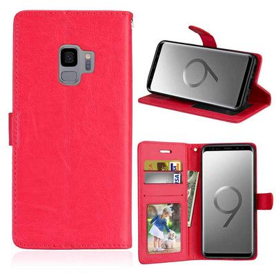 Solid Color Side Flip PU Leather + Soft TPU with Picture Frame Card Slots and Magnetic Buckle Wallet Protective Case for Samsung Galaxy S9 - Red
