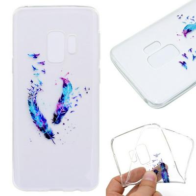 Color Painted Transparent Soft TPU Back Cover Protective Phone Case for Samsung Galaxy S9 - Feathers