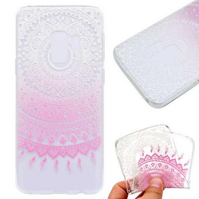 Color Painted Transparent Soft TPU Back Cover Protective Phone Case for Samsung Galaxy S9 - Pink Flower Pattern