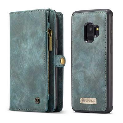CaseMe 008 Series Folio Zipper Wallet Style Detachable 2 in 1 with Flip Credit Card Slots Holder TPU + PU Leather Cover Case for Samsung Galaxy S9 - Blue