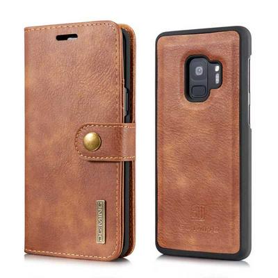 DG.MING Detachable PU Leather + TPU Back Cover Case with Card Holder Wallet and Stand for Samsung Galaxy S9 - Brown