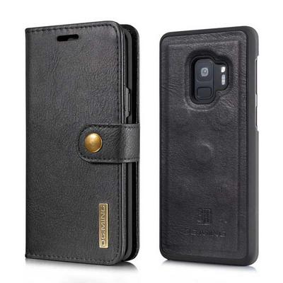 DG.MING Detachable PU Leather + TPU Back Cover Case with Card Holder Wallet and Stand for Samsung Galaxy S9 - Black