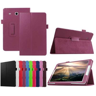 Lichee Pattern Flip Stand PU Leather Case for Samsung Galaxy Tab E 9.6 T560 with Pen Holder - Purple