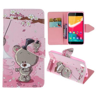 Wallet Style PU Leather + Soft TPU Card Holder with Stand and Magnetic Buckle Case for Wiko Rainbow Jam - Bear