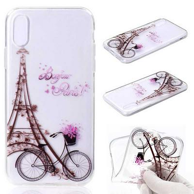 Painted Ultra Slim Transparent Anti-Scratch Soft TPU Back Cover Protective Case for iPhone Xs Max 6.5 - Bike & Tower