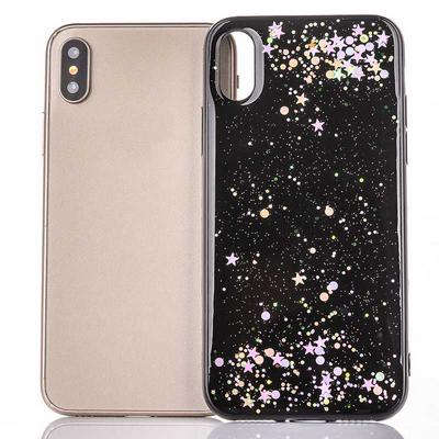 Colored Painting Bling Glitter Powder Transparent Soft TPU Back Cover Case for iPhone XR 6.1 - Black