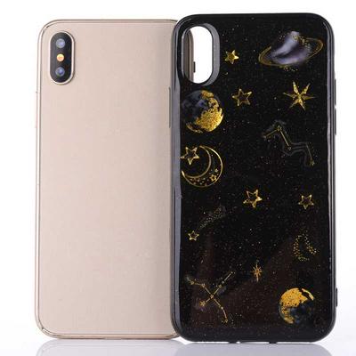 Colored Painting Bling Glitter Powder Transparent Soft TPU Back Cover Case for iPhone XR 6.1 - Planet Black