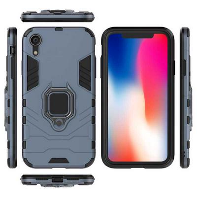 Black Leopard Series Armor 2 in 1 Detachable with Viewing Stand Support Hard PC + Soft TPU Hybrid Back Cover Case for iPhone XR 6.1 - Navy Blue