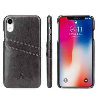 Drop Protection with Card Slots PU Leather Coated PC Back Cover Phone Case for iPhone XR 6.1- Black