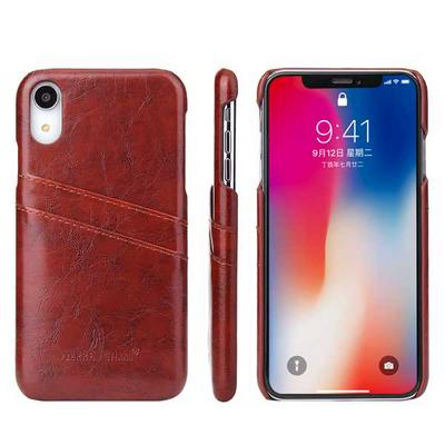 Drop Protection with Card Slots PU Leather Coated PC Back Cover Phone Case for iPhone XR 6.1- Winered