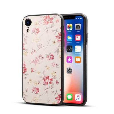 Drop Protection with Flower Pattern PU Leather Coated PC Back Cover Phone Case for iPhone XR 6.1 - No.4
