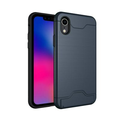 Brushed 2 in 1 Detachable Shockproof Hard PC + Soft TPU Hybrid with Card Slot and Stand Back Cover Protective Case for iPhone XR 6.1 - Navy Blue