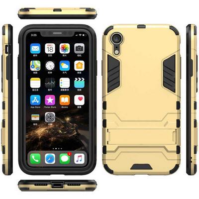 Armor Iron Man 2 in 1 Detachable Shockproof Hard PC + Soft TPU Hybrid with Kickstand Back Cover Case for iPhone XR 6.1 - Gold