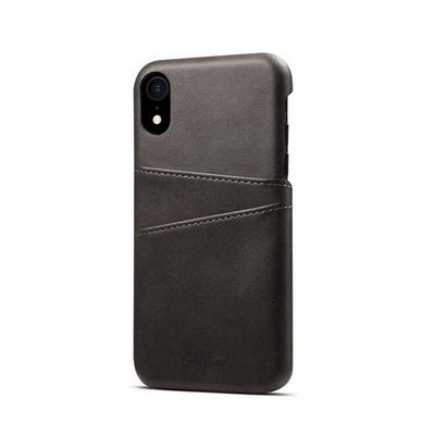 Suteni Calf Pattern with Two Card Slots Leather Coated Hard PC Back Cover Protective Phone Case for iPhone XR 6.1 - Black