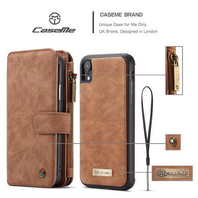 CaseMe 007 Sries Card Holder Wallet Style Picture Frame with Stand and Magnetic Flip Detachable PU Leather + PC Cover Case for iPhone XR 6.1 - Brown