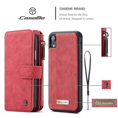 CaseMe 007 Sries Card Holder Wallet Style Picture Frame with Stand and Magnetic Flip Detachable PU Leather + PC Cover Case for iPhone XR 6.1 - Red