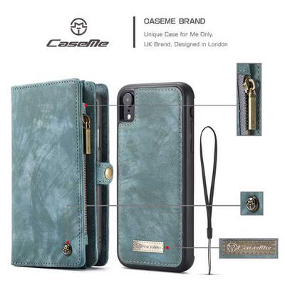 CaseMe 008 Series Folio Zipper Wallet Style Detachable 2 in 1 with Flip Credit Card Slots Holder TPU + PU Leather Cover Case for iPhone XR 6.1 - Blue