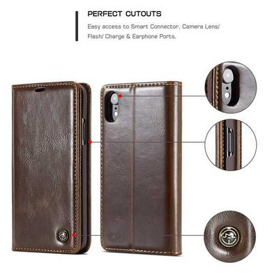 CaseMe 003 Series Card Holder Wallet Style with Stand and Magnetic Flip PU Leather + PC Cover Case for iPhone XR 6.1 - Coffee