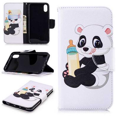 The 7th Colored Painting with Wallet Card Slots Stand Magnetic Flip PU Leather + TPU Back Cover Case for iPhone XR 6.1 - Nursing Panda