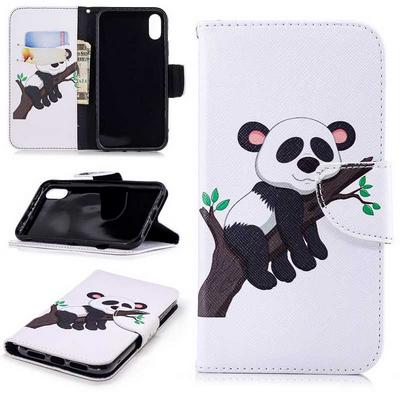 The 7th Colored Painting with Wallet Card Slots Stand Magnetic Flip PU Leather + TPU Back Cover Case for iPhone XR 6.1 - Panda