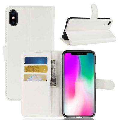Litchi Pattern Wallet Stand Card Holder Slots PU Leather + TPU Protective Cover Case for iPhone XR 6.1 - White