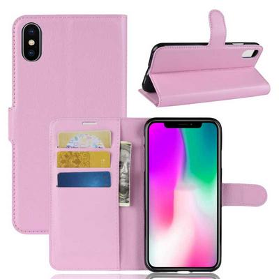 Litchi Pattern Wallet Stand Card Holder Slots PU Leather + TPU Protective Cover Case for iPhone XR 6.1 - Pink