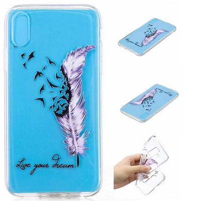 Painted Pattern Ultra Slim Anti-Scratch Transparent Soft TPU Back Cover Protective Case for iPhone X / XS - Purple Feather