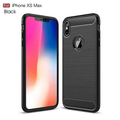 Brushed Carbon Fiber Shockproof Non-Slip Anti-Scratch Soft TPU Back Cover Protective Case for iPhone Xs Max 6.5 - Black