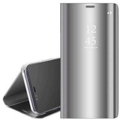 Clear View Cover Electroplated Mirror Translucent PU Leather + PC with Triangle Viewing Stand Flip Case for iPhone XR 6.1 - Silver