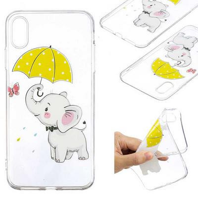Painted High Transparent Anti-Scratch Soft TPU Back Cover Protective Case for iPhone Xs Max 6.5 - Umbrella Elephant