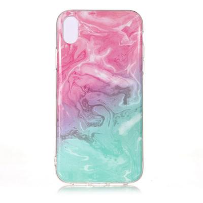 Color Painting Marble Pattern Anti-Scratch Soft TPU Back Cover Case for iPhone XR 6.1 - Pink Green