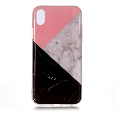 Color Painting Marble Pattern Anti-Scratch Soft TPU Back Cover Case for iPhone Xs Max 6.5 - Pink Black