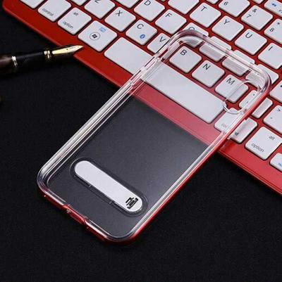 Bumblebee Double Layer Transparent Soft TPU + Hard PC Bumper Frame Hybrid with Kickstand Back Cover Protective Case for iPhone Xs Max 6.5 - Red