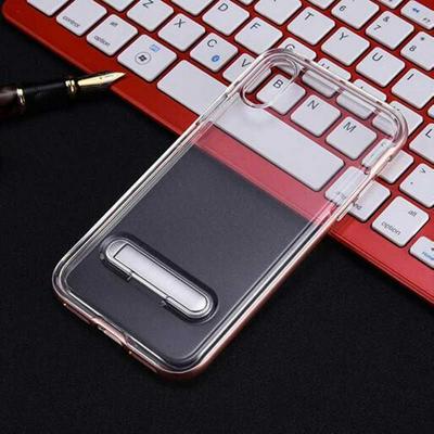 Bumblebee Double Layer Transparent Soft TPU + Hard PC Bumper Frame Hybrid with Kickstand Back Cover Protective Case for iPhone Xs Max 6.5 - Rose Gold