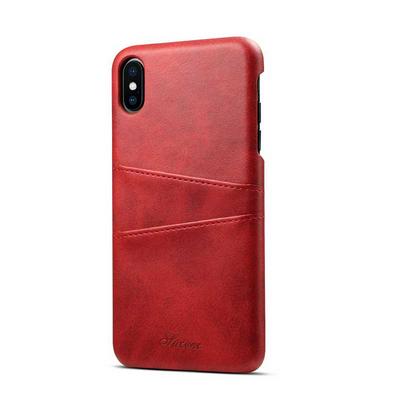 Suteni Calf Pattern with Two Card Slots Leather Coated Hard PC Back Cover Protective Phone Case for iPhone Xs Max 6.5 - Red