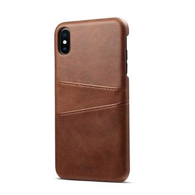 Suteni Calf Pattern with Two Card Slots Leather Coated Hard PC Back Cover Protective Phone Case for iPhone Xs Max 6.5 - Brown