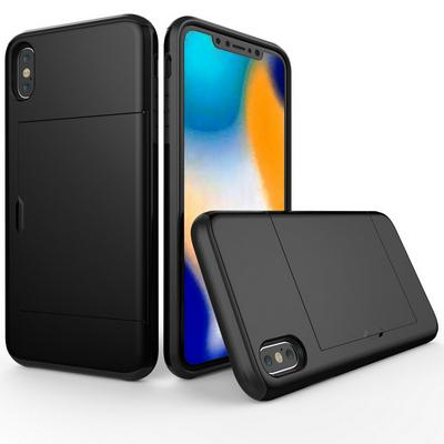 Shockproof with Card Slot Hard PC + Soft TPU Hybrid Back Cover Protective Case for iPhone Xs Max 6.5 - Black