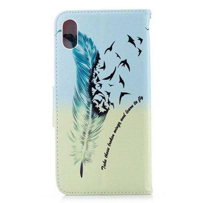 Colored Painting Card Holder Slots Wallet Style with Magnetic Buckle PU Leather + Soft TPU Case for iPhone Xs Max 6.5 - Feather