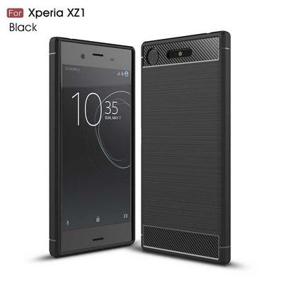 Carbon Fiber Brushed Metal Anti-Drop Shockproof Soft TPU Back Cover Case for Sony Xperia XZ1 - Black
