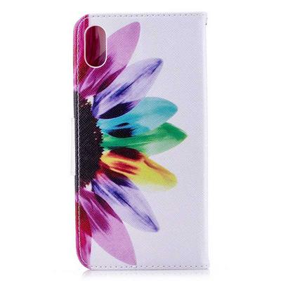 Colored Painting Card Holder Slots Wallet Style with Magnetic Buckle PU Leather + Soft TPU Case for iPhone Xs Max 6.5 - Chrysanthemum