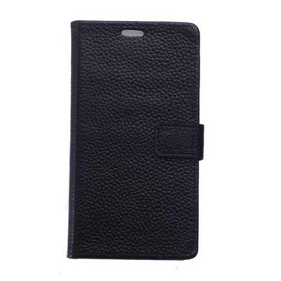 Litchi Pattern Side Flip Genuine Lether + Soft TPU Card Slots with Stand and Picture Frame Wallet Case for Sony Xperia XZ1 - Black