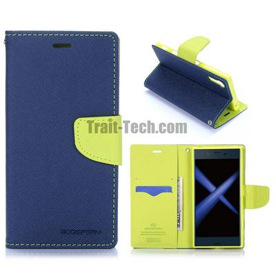 Mercy Goospery Fancy Diary Series Wallet Style Magnetic Flip Card Holder Stand TPU + PU Leather Case for Sony Xperia XZ F8332 - Navy Blue