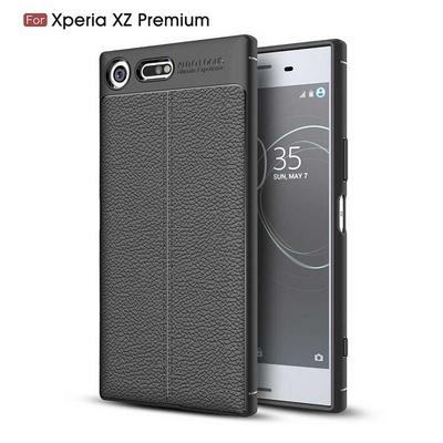Skin Pattern PU Leather Coated Solid Color TPU Black Cover Case for Sony Xperia XZ Premium - Black