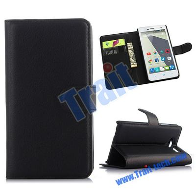 Lichee Pattern Wallet Magnetic Buckle PC+ PU Leather Case for ZTE Blade L3 - Black