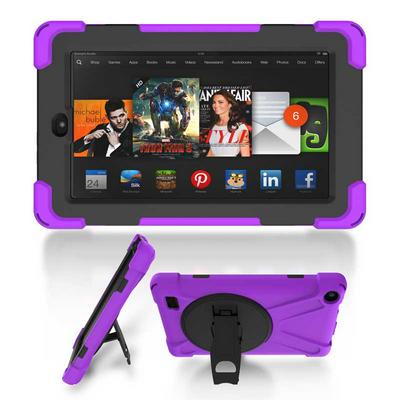 Shockwave Detachable 3 in 1 TPU + Hard PC Back Cover Case with Rotatable Stand for Amazon Kindle Fire 7 - Purple