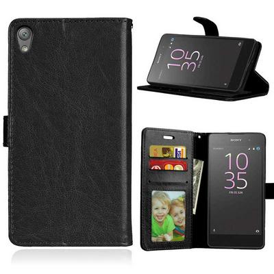 Wallet Style Side Flip PU Leather + Soft TPU Card Holder with Stand and Magnetic Buckle Case for Sony Xperia E5 / F3313 / F3311 - Black