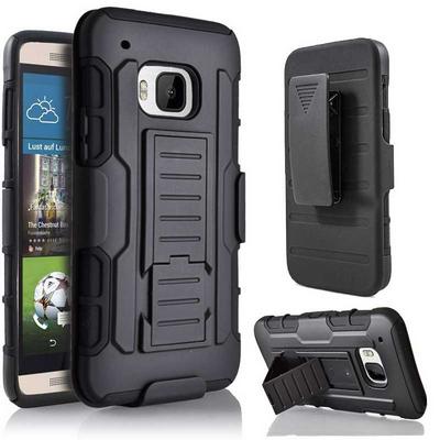 Belt Clip Rotary Kickstand PC + Silicone Protector Case for HTC One M9 - Black